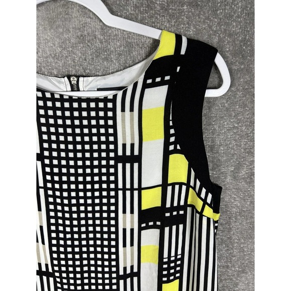 Tribal Geometric Sleeveless Dress Womens Size 8 Lined Rayon Pockets Black Yellow - Picture 7 of 16